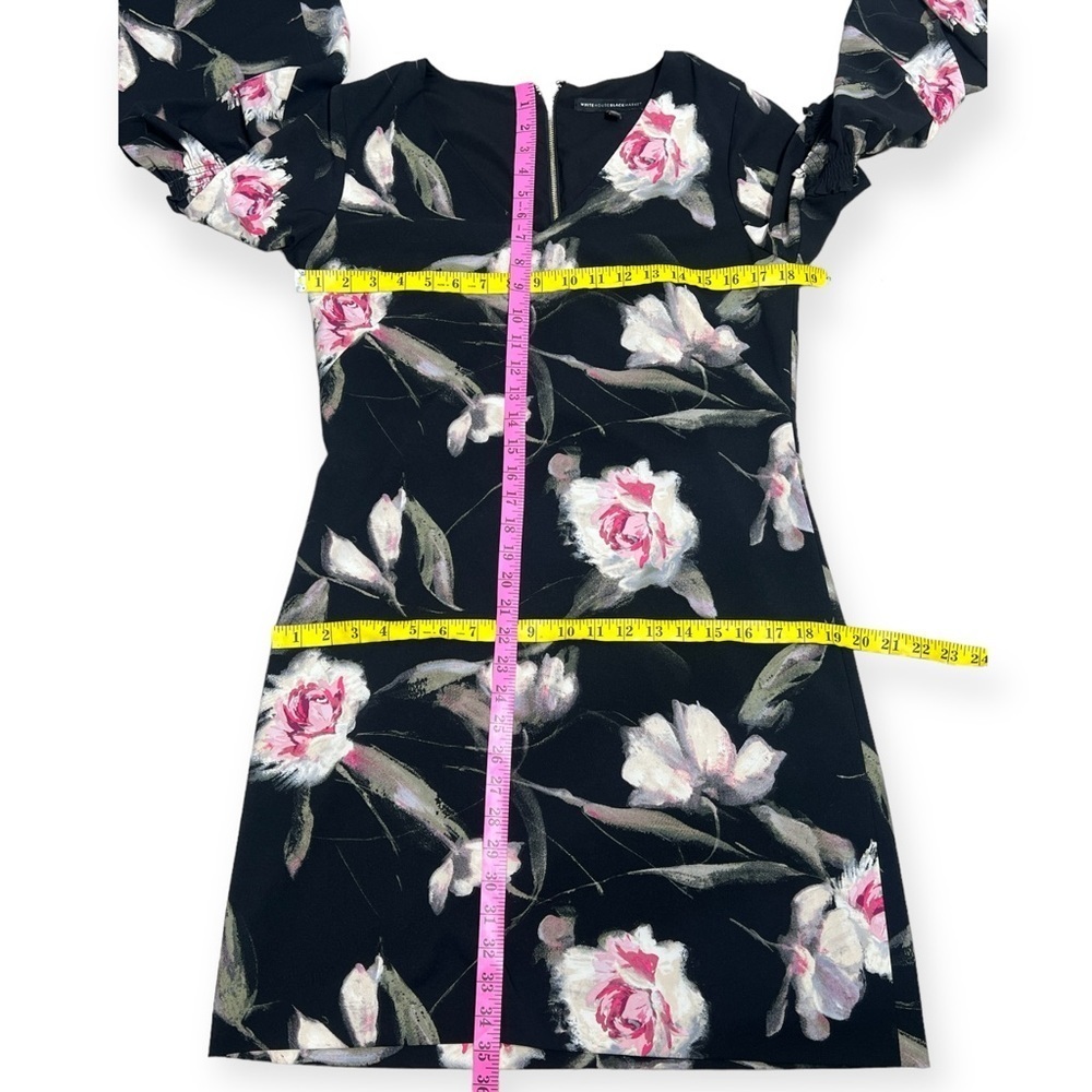 White House Black Market black pink floral bell sleeve shift dress size 8 - Picture 6 of 9